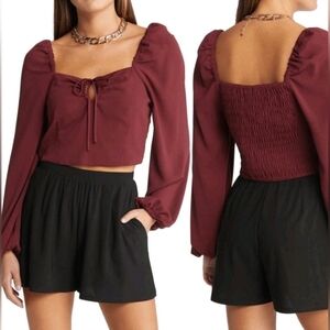 Open Edit Women's Burgundy Long Sleeve Top XL